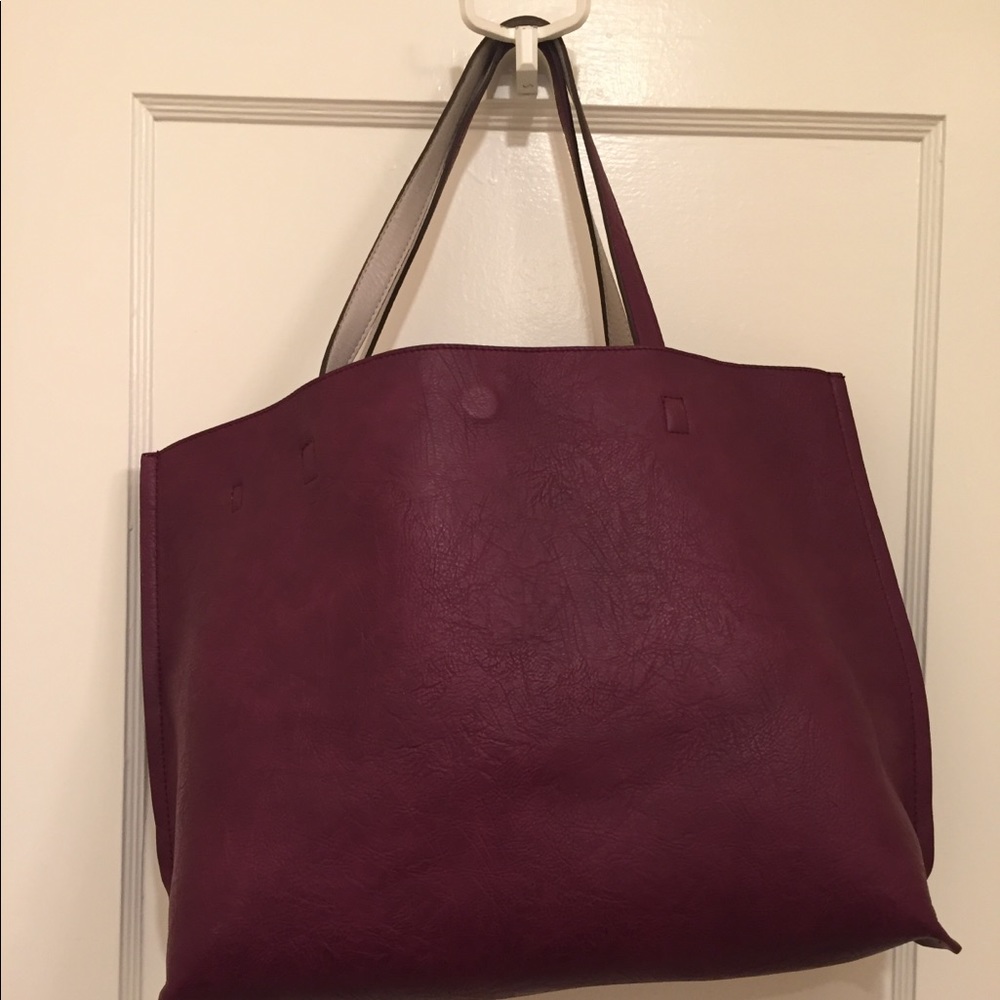 Reversible Burgundy and Grey Tote